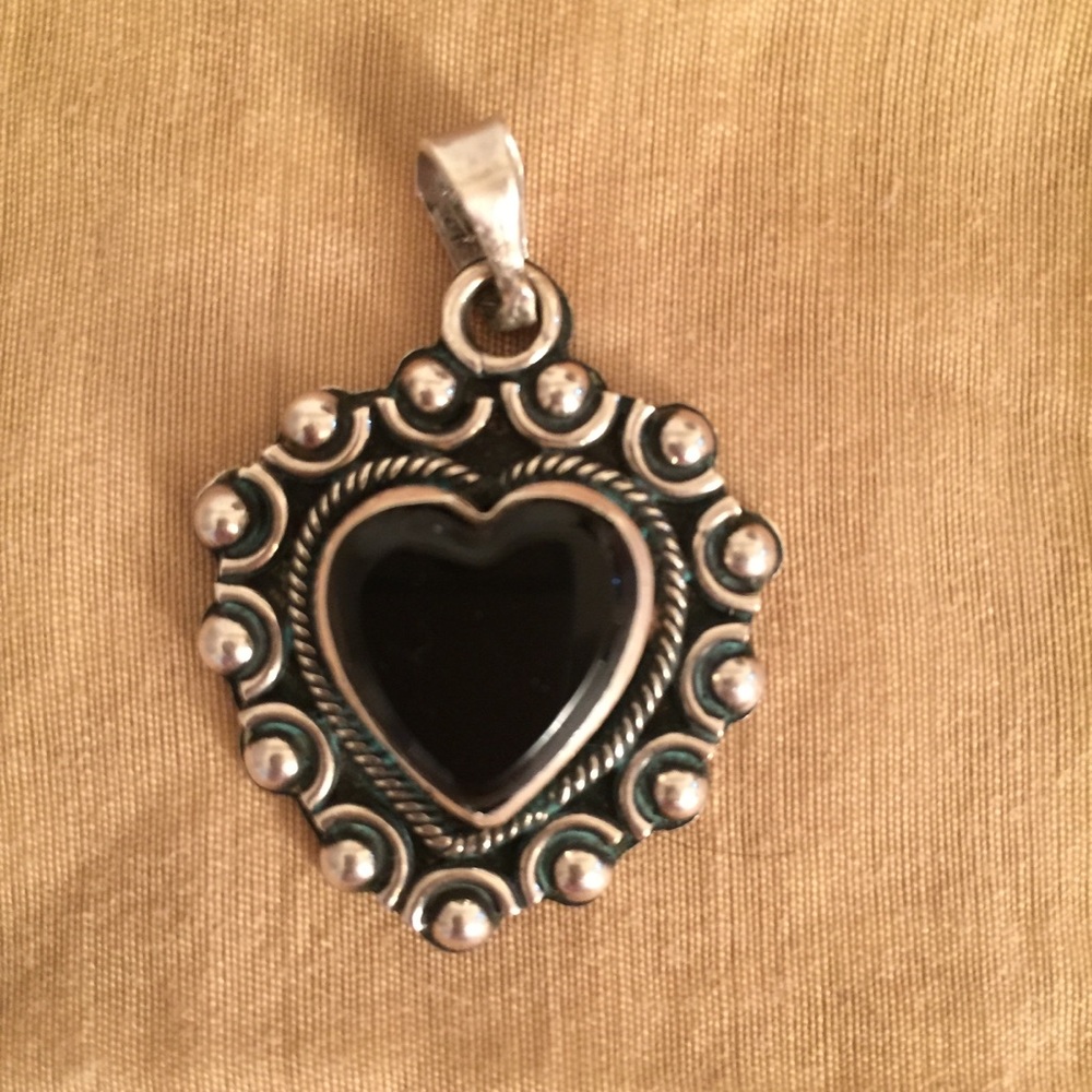 Mexican Silver 925 with Giant Onyx Heart Pendant